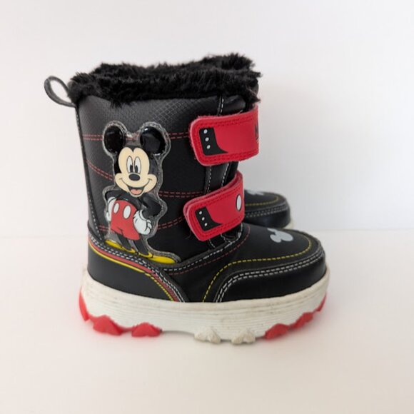 Disney Mickey Mouse Baby Boys Faux Fur Lined Light Up Snow Boots Size 7 - Picture 1 of 6